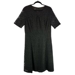 Talbots Black Lace Sheath Midi Dress Short Sleeves Event Party Sz 12